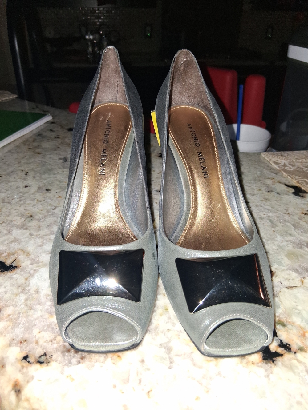 Antonio Melani Women's Gray Peep-Toe Pumps with Decorative Accent